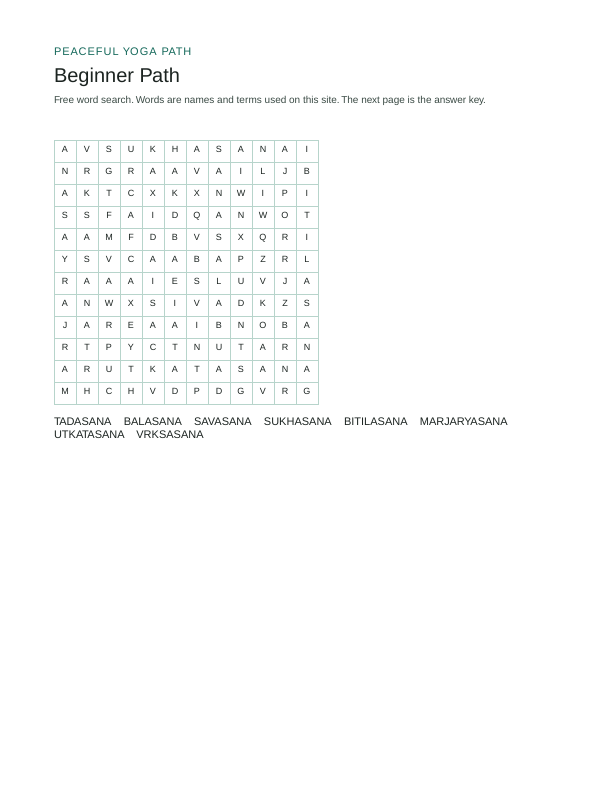 First page of the Beginner Path word search