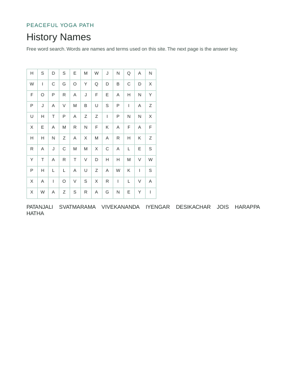 First page of the History Names word search