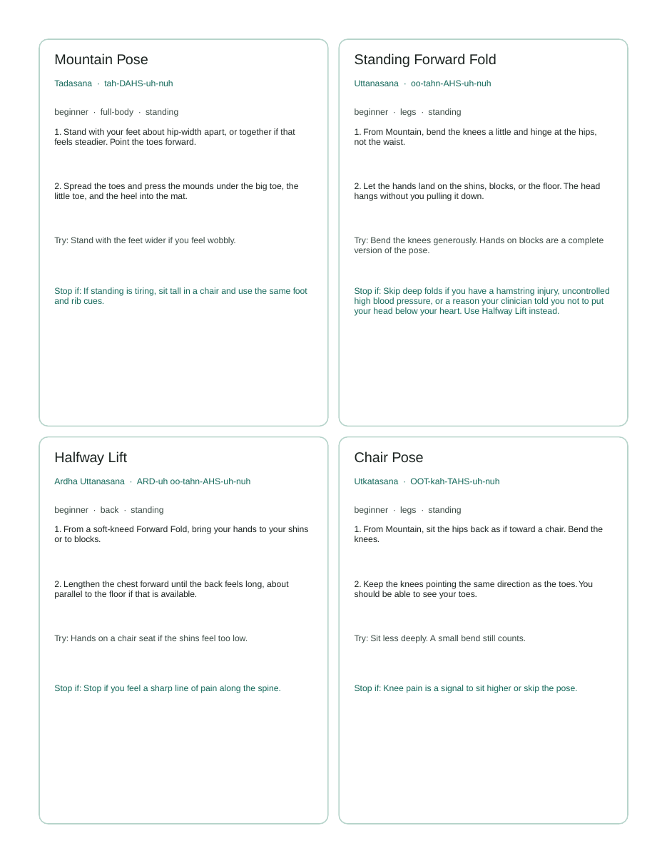 First page of Printable pose card deck